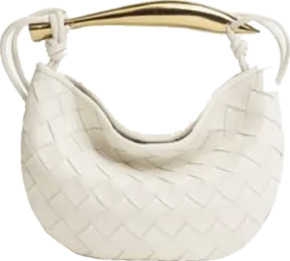 ivory woven bag with a gold handle